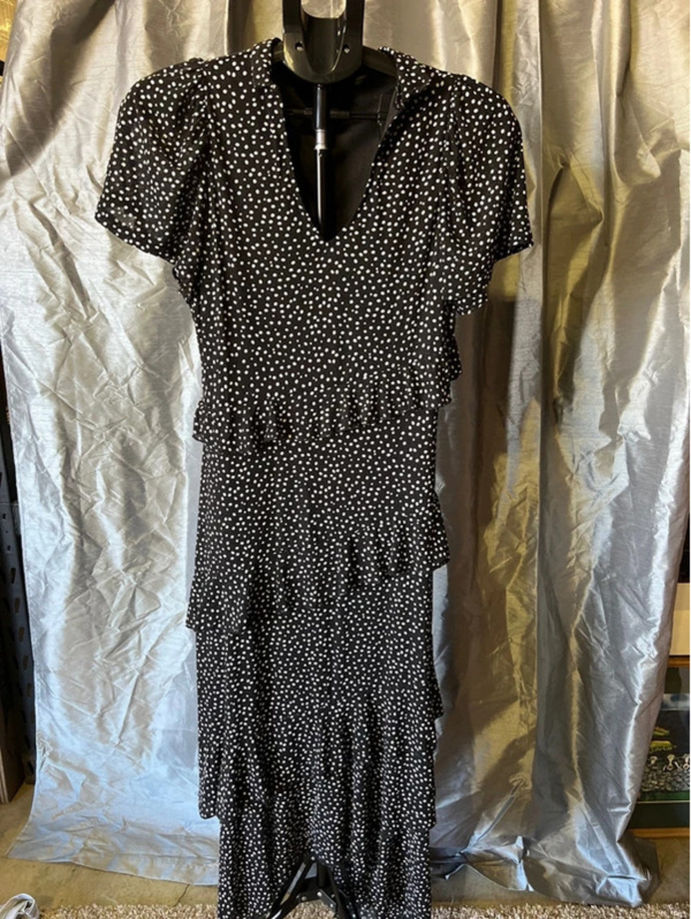 Ember Sz Med Polka Dot Ruffle Front Dress